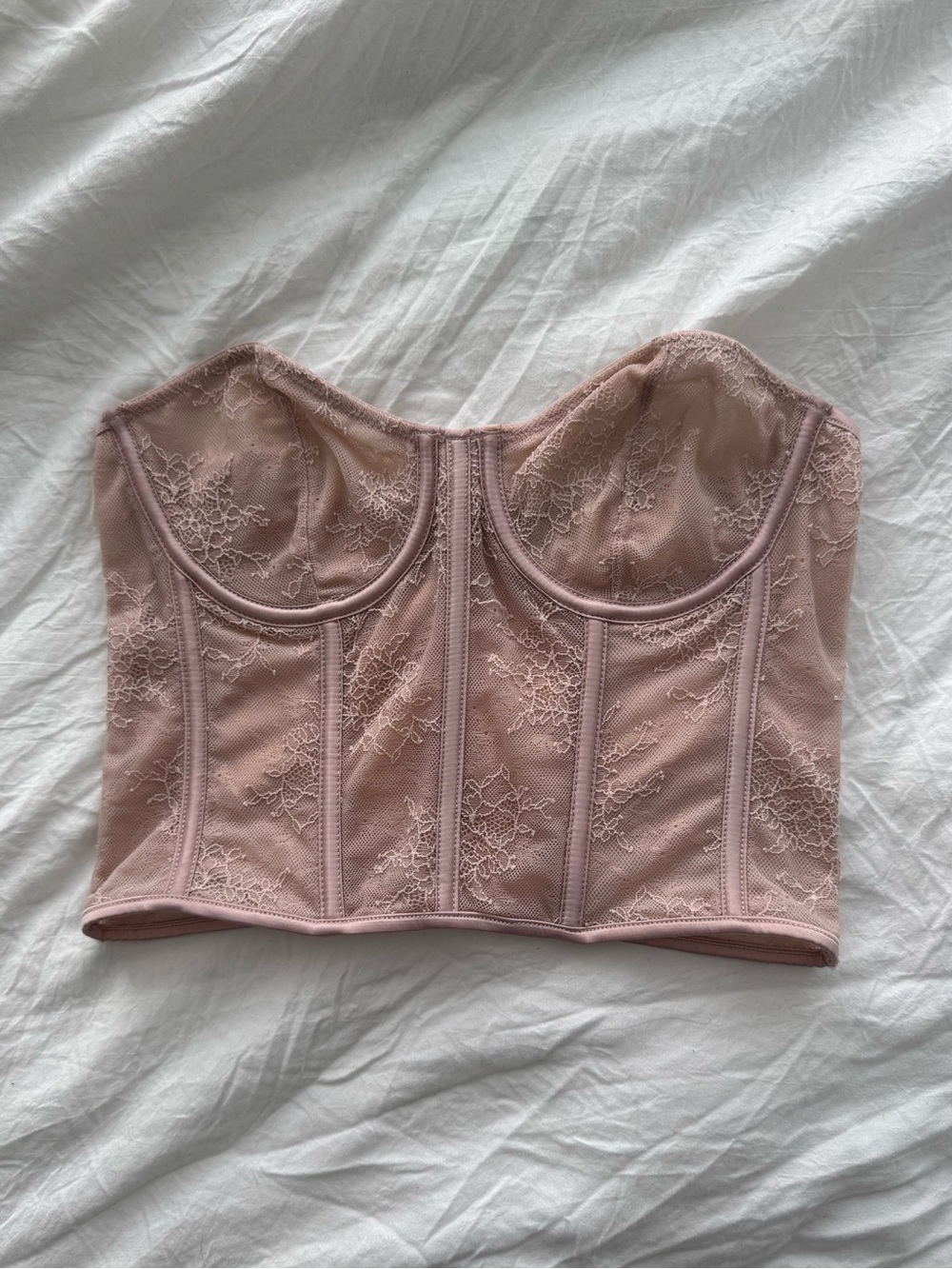 Zara Lace Bustier Crop Top in Dusty Pink